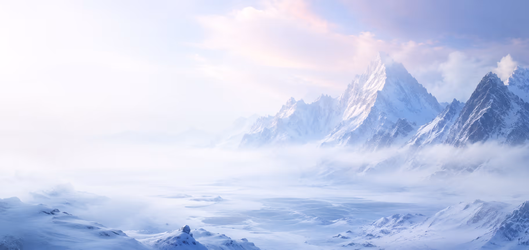 Mountain landscape at dawn, decorative hero section background